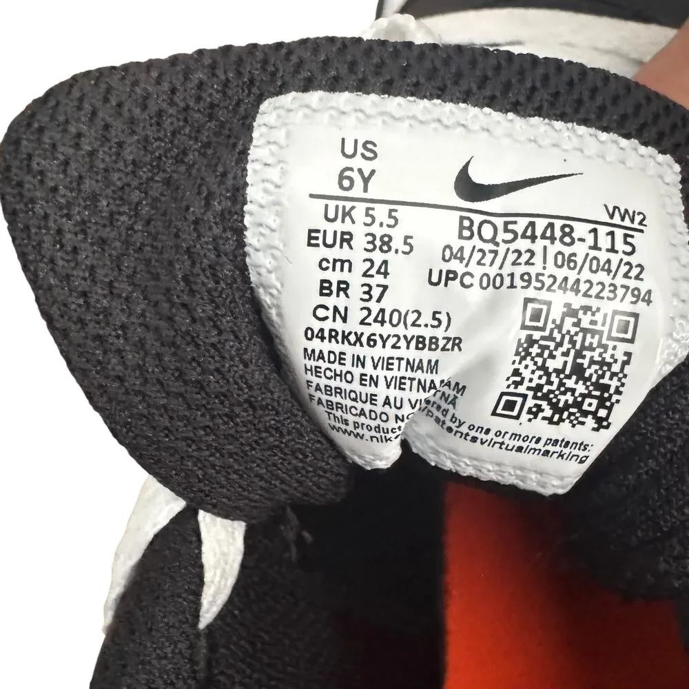 Nike Court Borough Low 2 Shoes Boys Size 6Y White Black Orange BQ5448-115